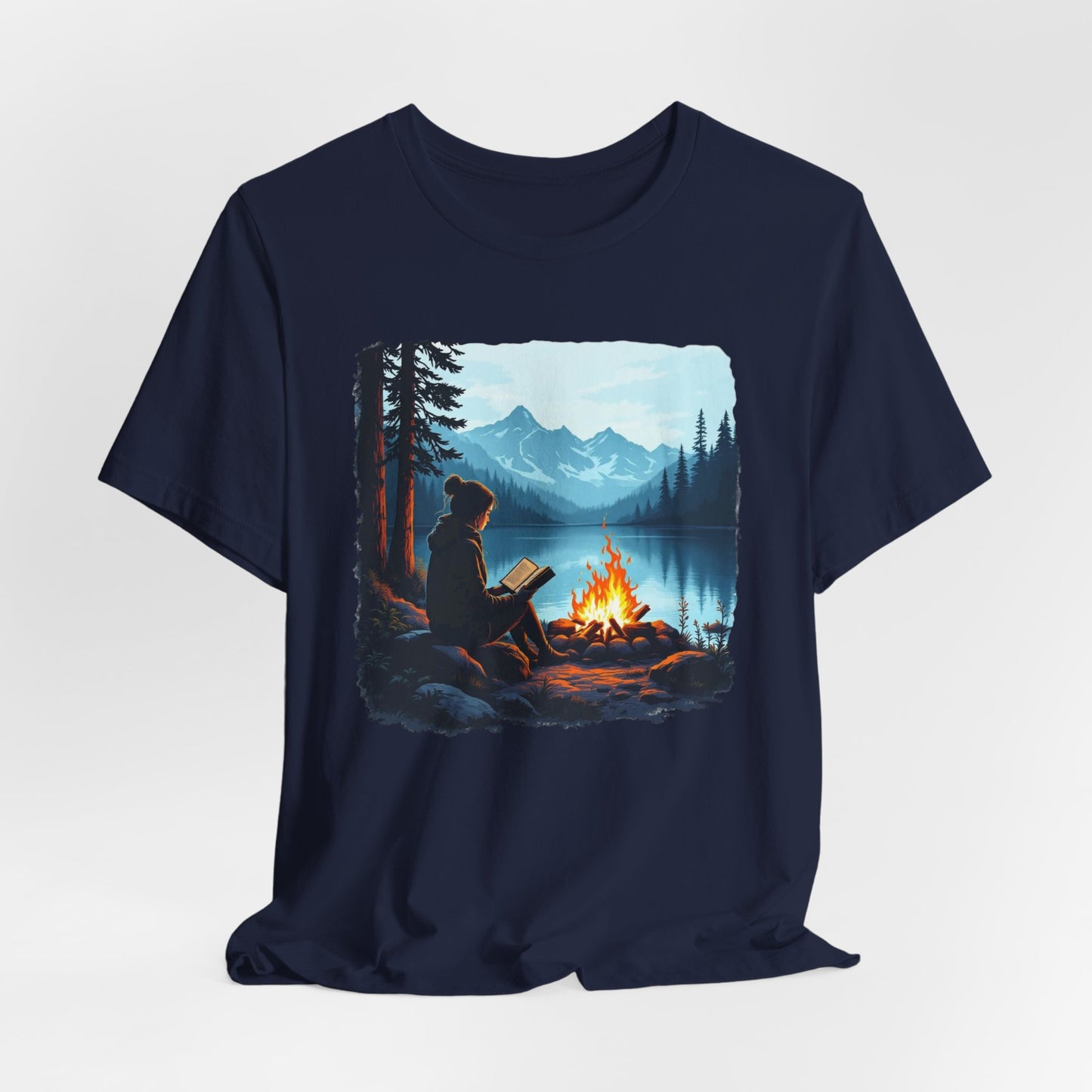 Campfire Reading Scenic Mountain Lake T-Shirt