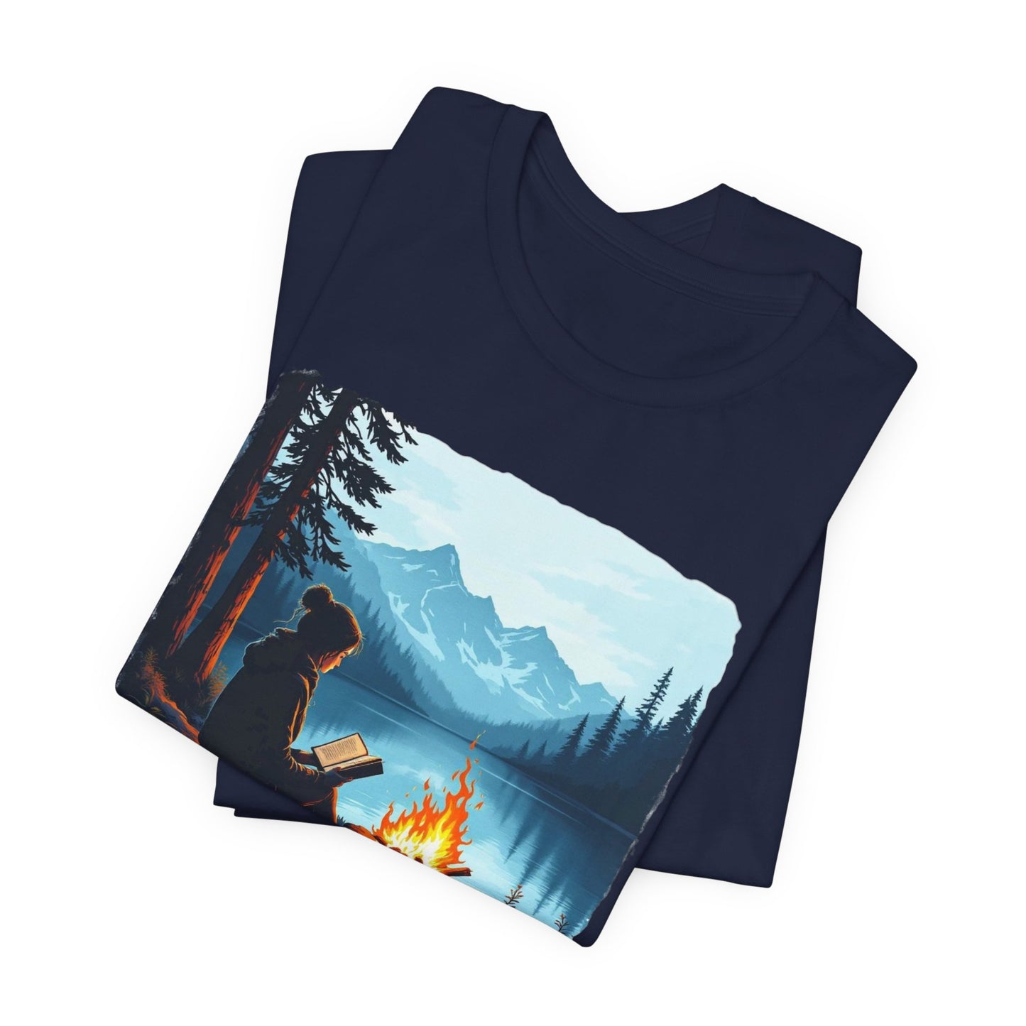Campfire Reading Scenic Mountain Lake T-Shirt