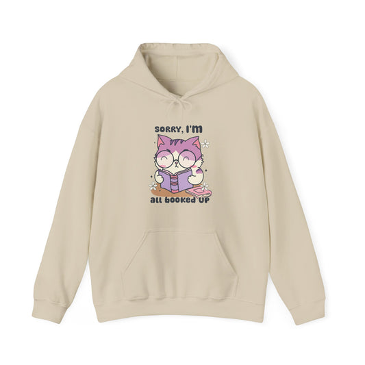 Sorry, I'm All Booked Up" Cute Cat Hoodie