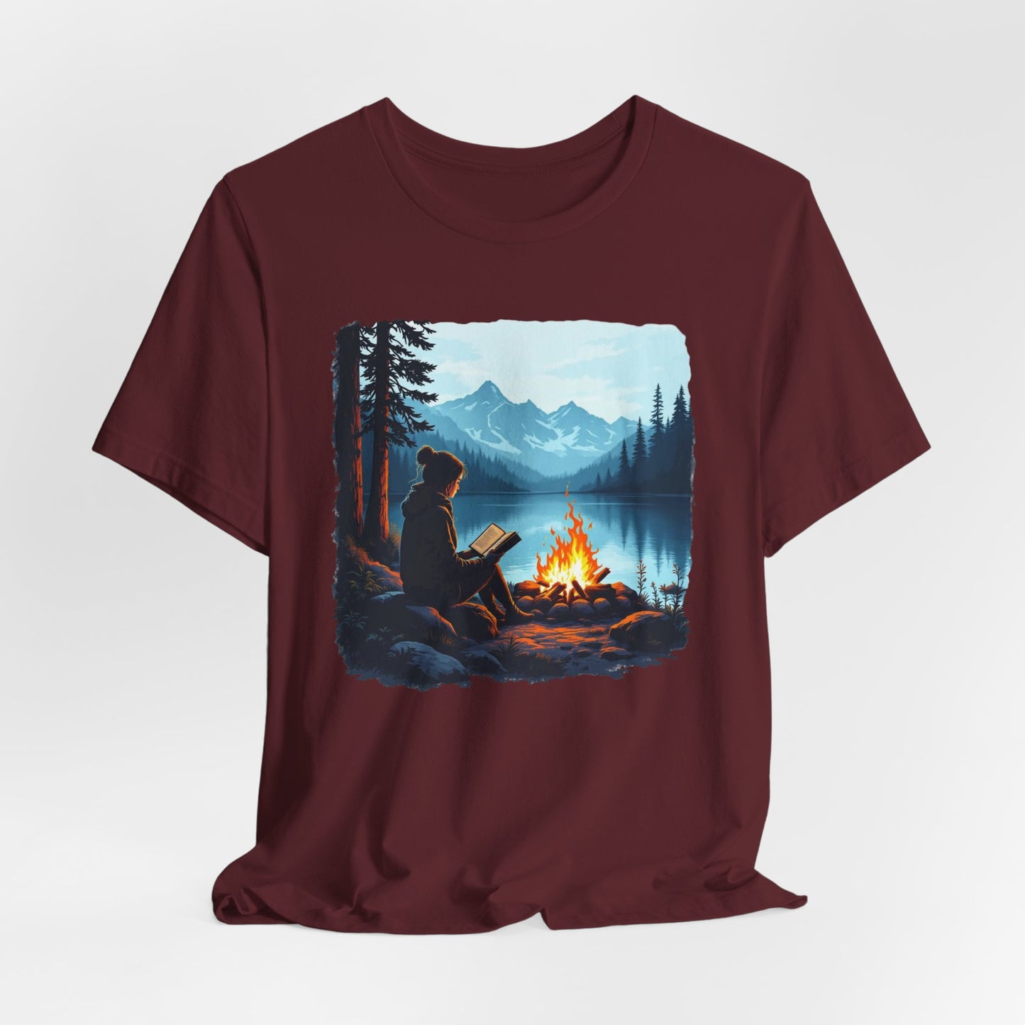 Campfire Reading Scenic Mountain Lake T-Shirt