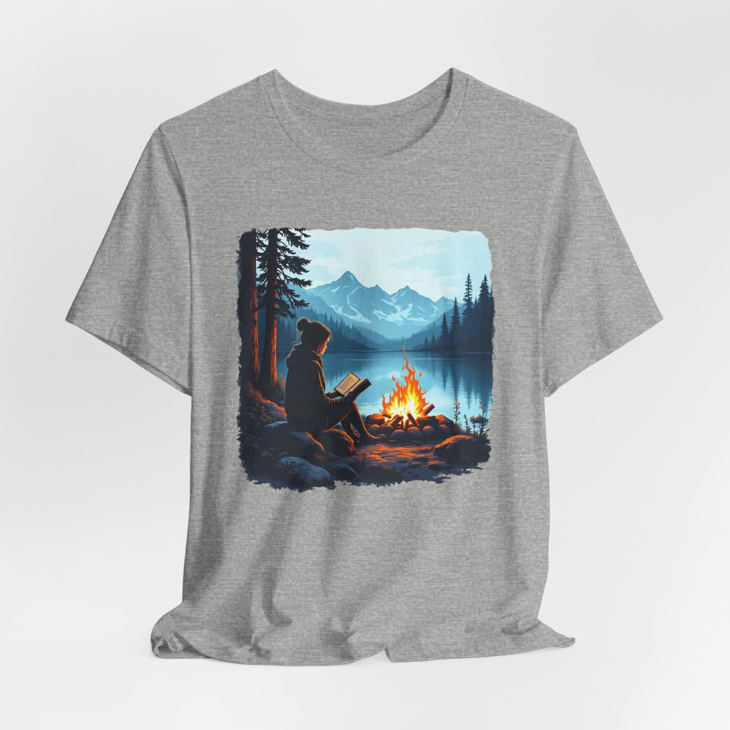 Campfire Reading Scenic Mountain Lake T-Shirt