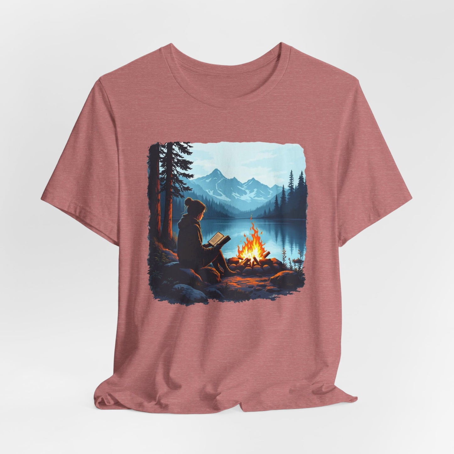 Campfire Reading Scenic Mountain Lake T-Shirt